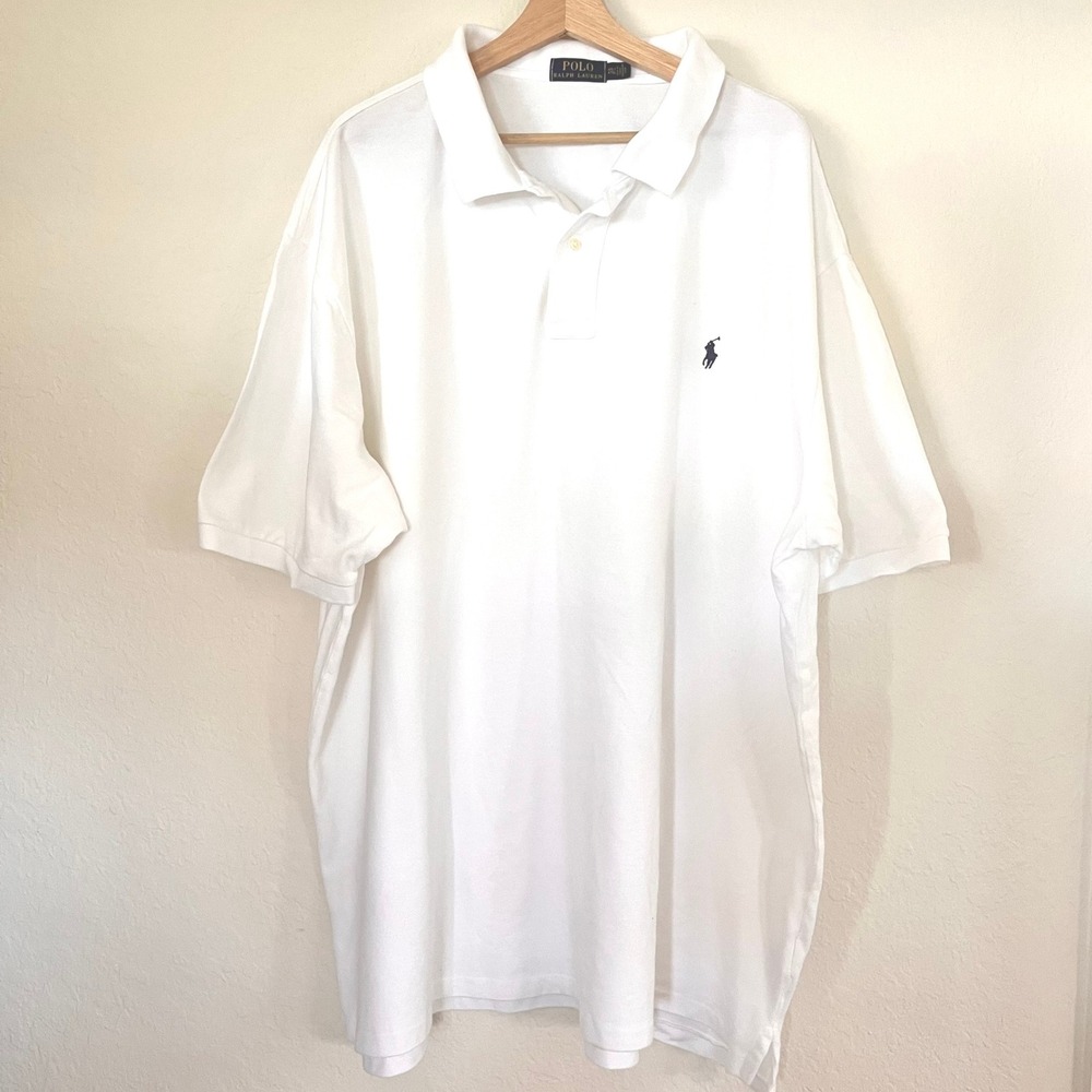 Polo Ralph Lauren Mens White Short Sleeve Cotton Pique Polo Shirt 4XLT Big Tall
